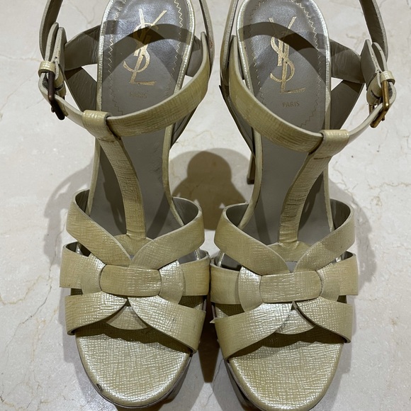 Yves Saint Laurent cream tribute heels - Picture 1 of 4